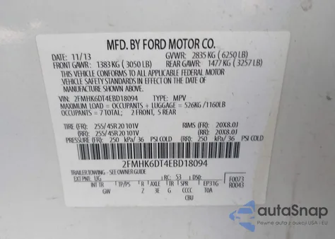 2014 Ford Flex Limited z USA, uszkodzony, nr VIN 2FMHK6DT4EBD18094